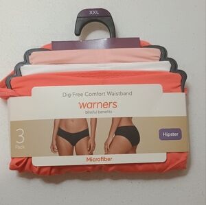 Warner's Microfiber Hipster Panties in Coral, Pink, and White Size 2X